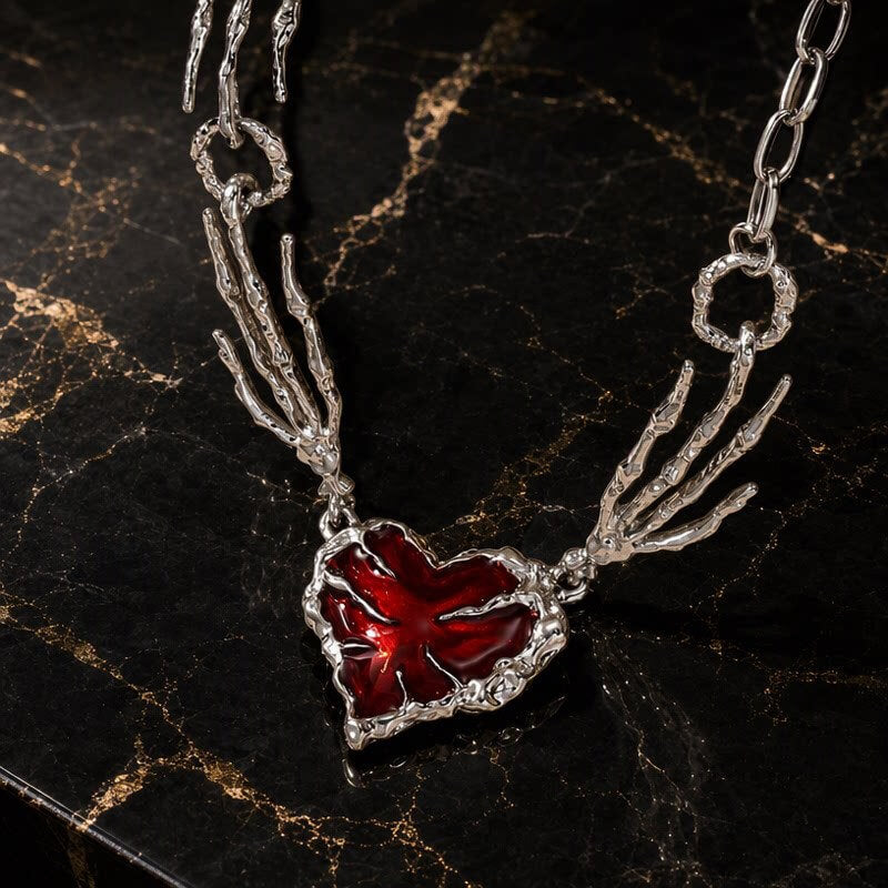Gothic-style red heart-shaped necklace