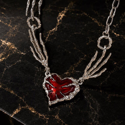 Gothic-style red heart-shaped necklace