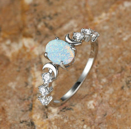 Women's Moon Star Oval Opal With Zirconia ring