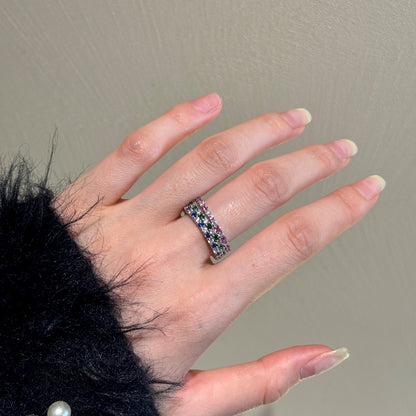 Women's Two-Tone Zirconia Single Row Paved Slim Stackable Ring, S925 with White Gold Plating