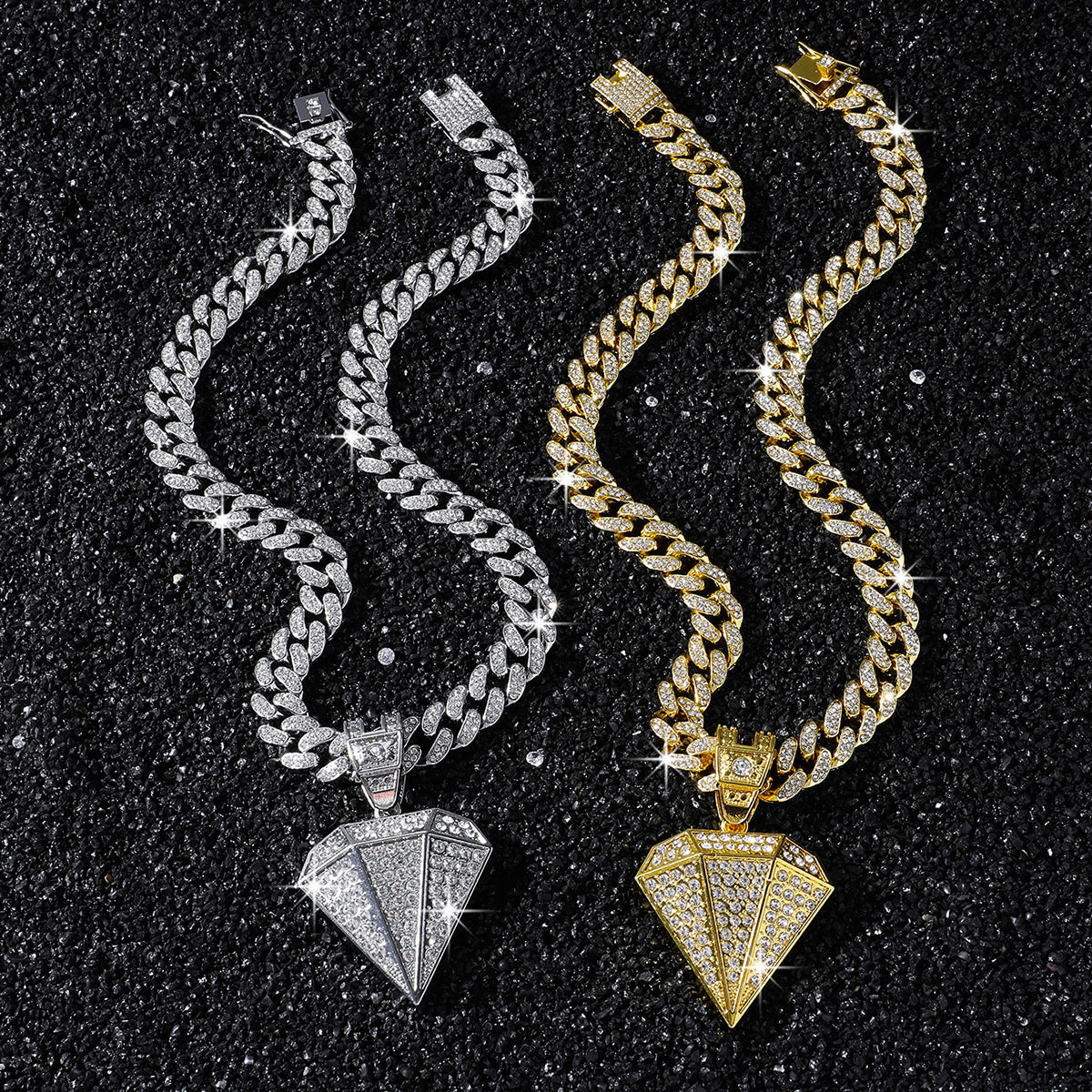 Hip-Hop Diamond-Shaped Cuban Chain Pendant Necklace