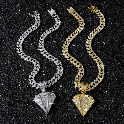 Hip-Hop Diamond-Shaped Cuban Chain Pendant Necklace