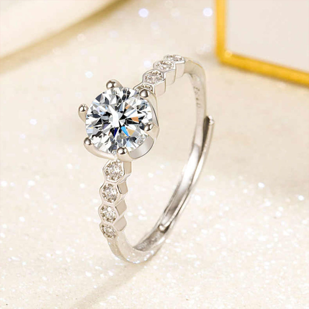 Women's White Gold Bezel Setting Stone Adjustable Moissanite Ring