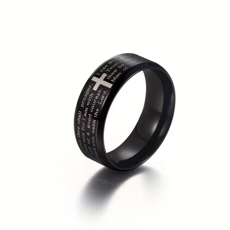 Men's Bible Scripture Cross Engraved Ring