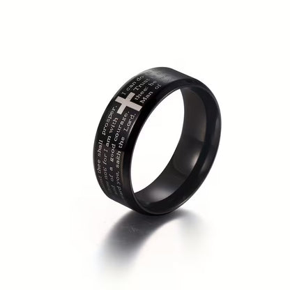 Men's Bible Scripture Cross Engraved Ring