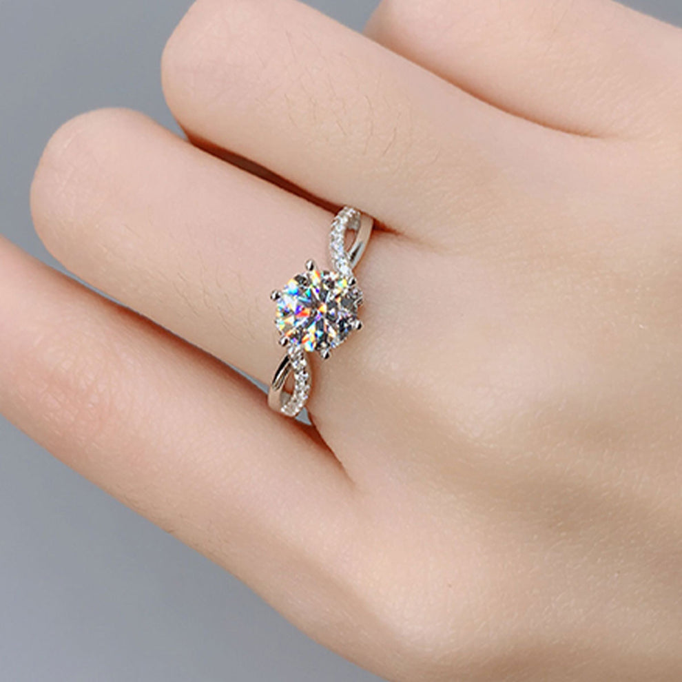 Women's White Gold Rose Shape Moissanite Adjustable Ring