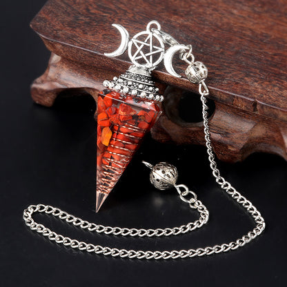 Three-phase moon seven-colored crushed stone resin crystal hexagonal pyramid spirit pendulum