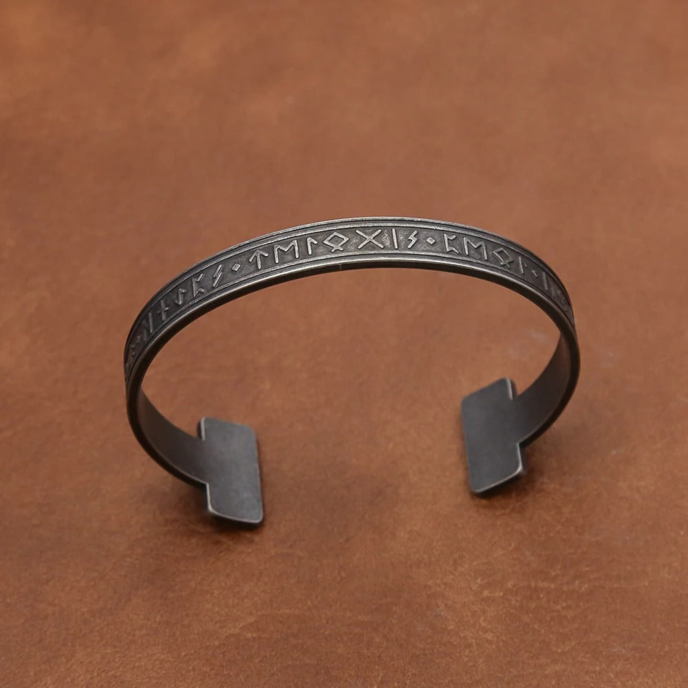 Men's European Viking Rune Open C Cuff Bracelet, Stainless Steel Adjustable Nordic Retro Bangle
