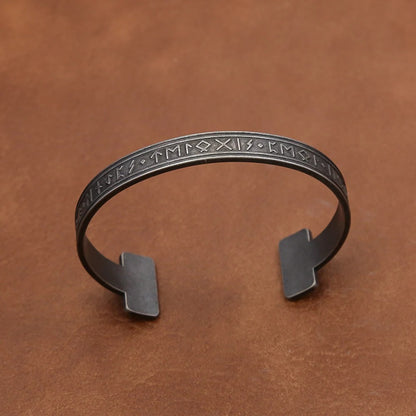 Men's European Viking Rune Open C Cuff Bracelet, Stainless Steel Adjustable Nordic Retro Bangle