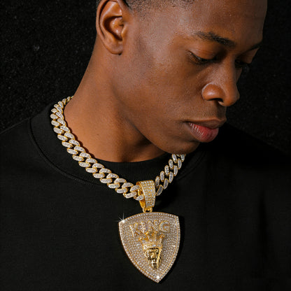 Hip-Hop Lion Head King Shield Cuban Chain Pendant Necklace