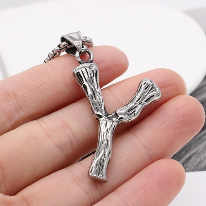 Men's Steel Y Shape Branch Pendant Necklace