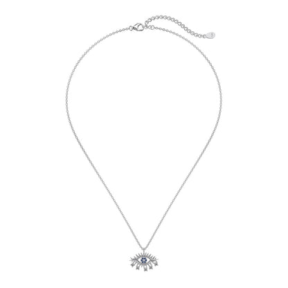Women's Evil Eye Pendant Necklace, Round White Zirconia With Blue Accent, S925 with White Gold Plating