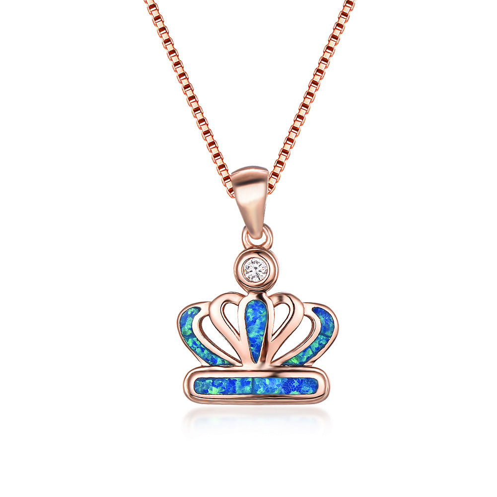 Platinum Auabo Copper Set with Zirconia Crown-shaped Necklace