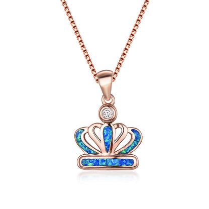 Platinum Auabo Copper Set with Zirconia Crown-shaped Necklace