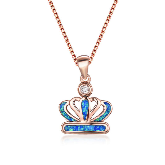 Platinum Auabo Copper Set with Zirconia Crown-shaped Necklace