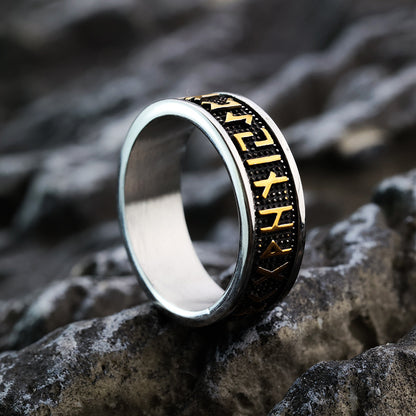 Vintage Nordic Stainless Steel Narrow Band Viking Rune Ring for Men