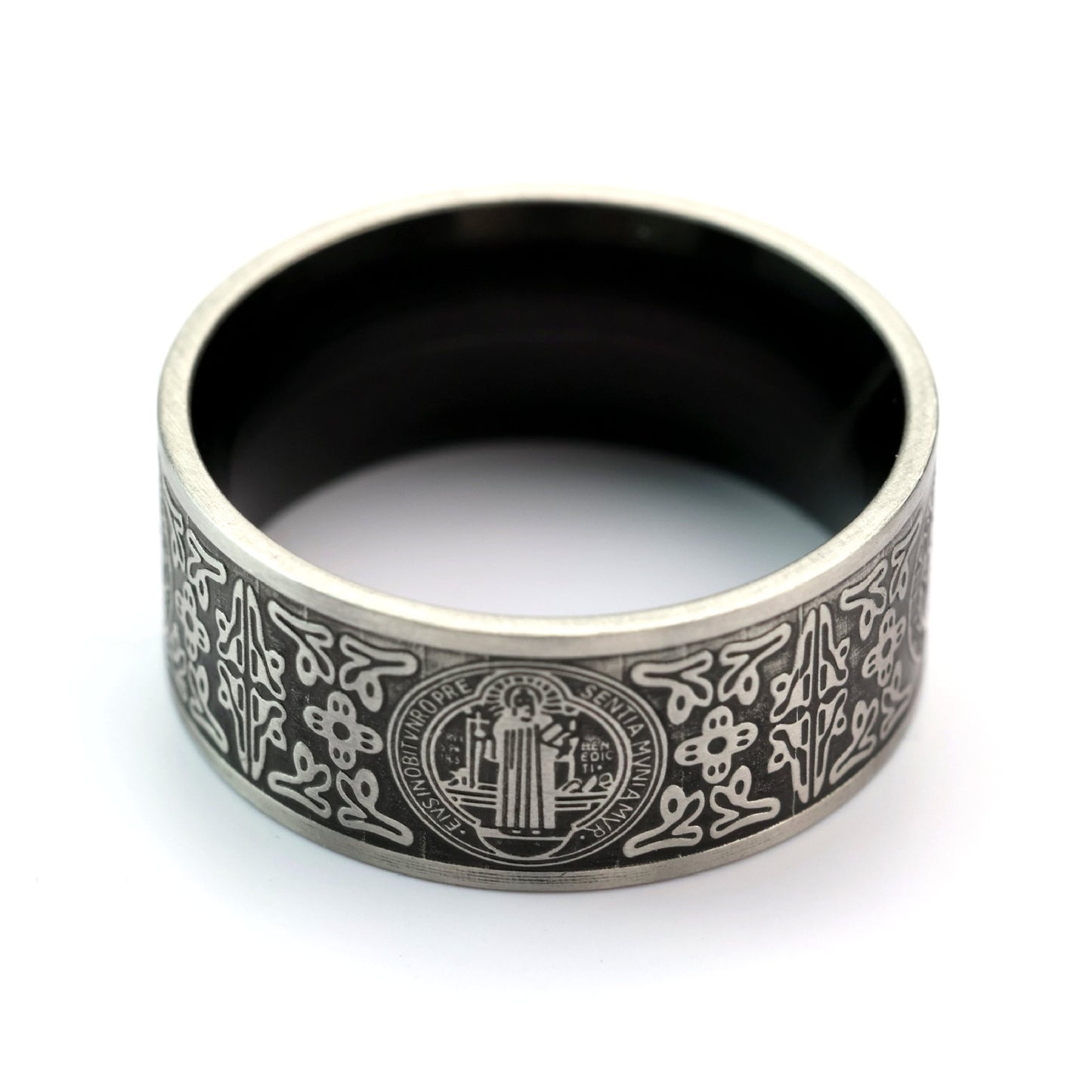 Vintage Stainless Steel Saint Benedict Pattern Exorcist Cross Ring for Men