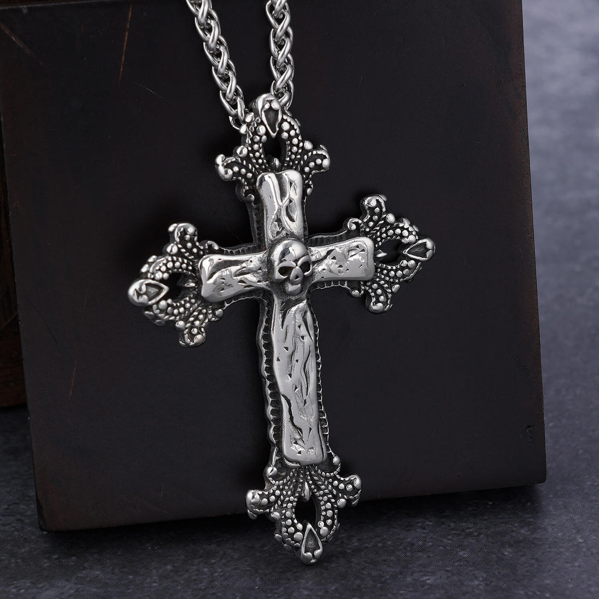 Men's Punk Style Skull Pattern Cross Pendant Necklace