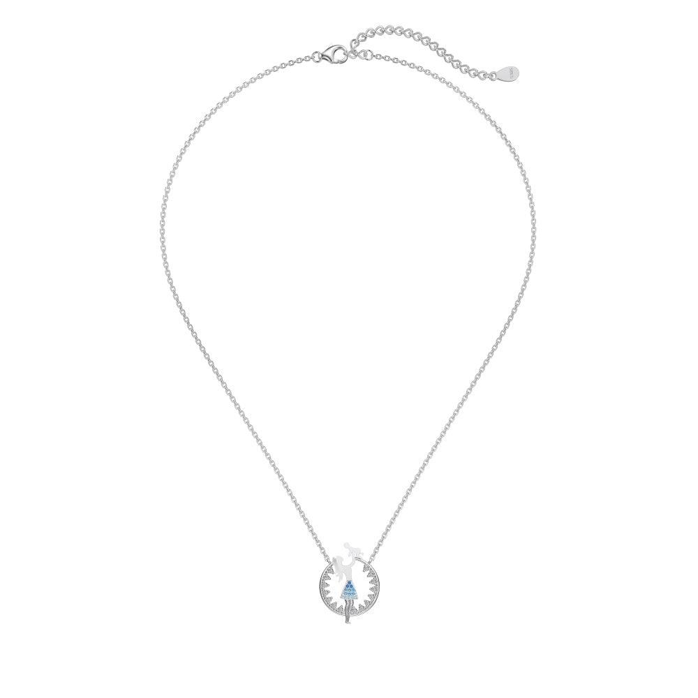 Women's Mom Holding Baby Pendant Necklace, Gradient White‑Blue Round Zirconia Inlay, S925 with White Gold Plating