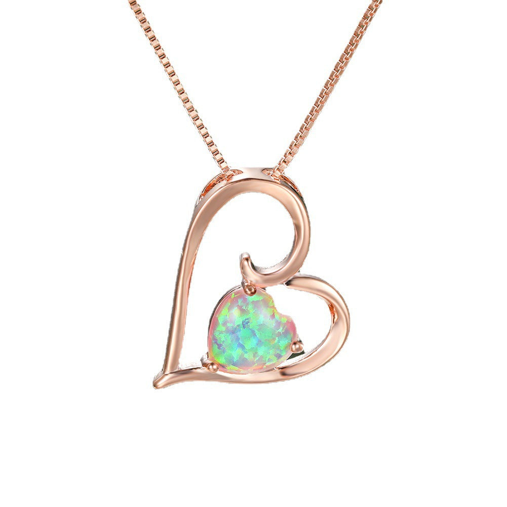 Hollowed-out design Opal Love Pendant Necklace
