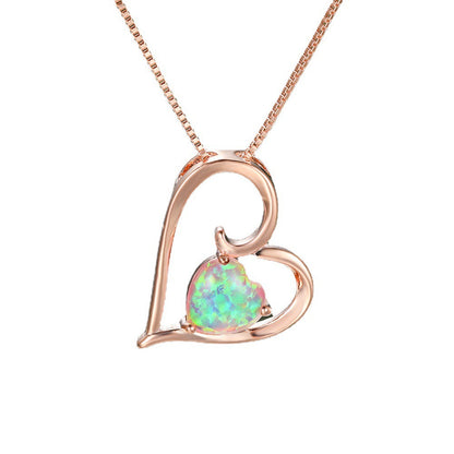 Hollowed-out design Opal Love Pendant Necklace