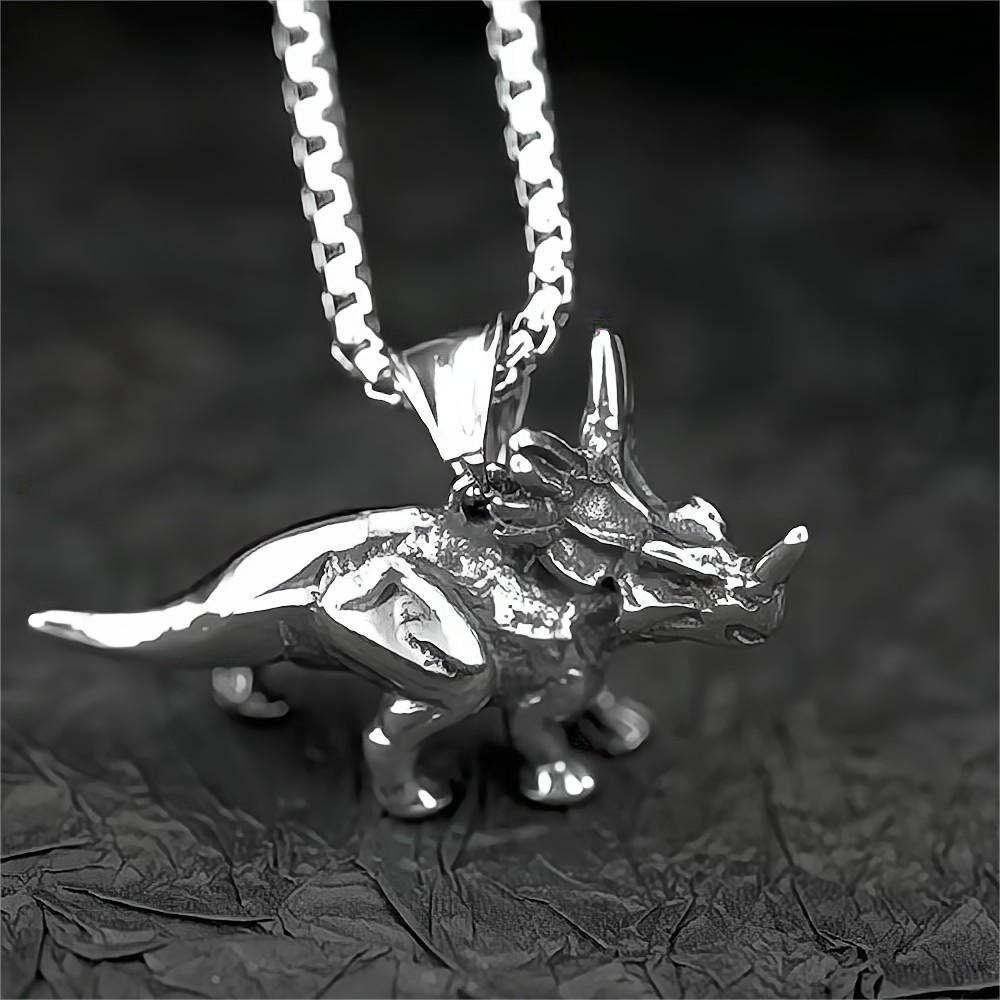 Men's Steel 3D Triceratops Pendant Necklace