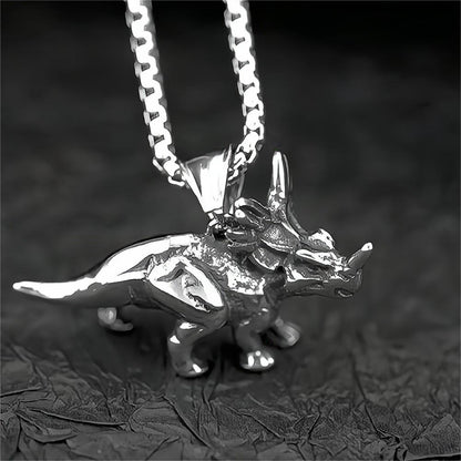 Men's Steel 3D Triceratops Pendant Necklace