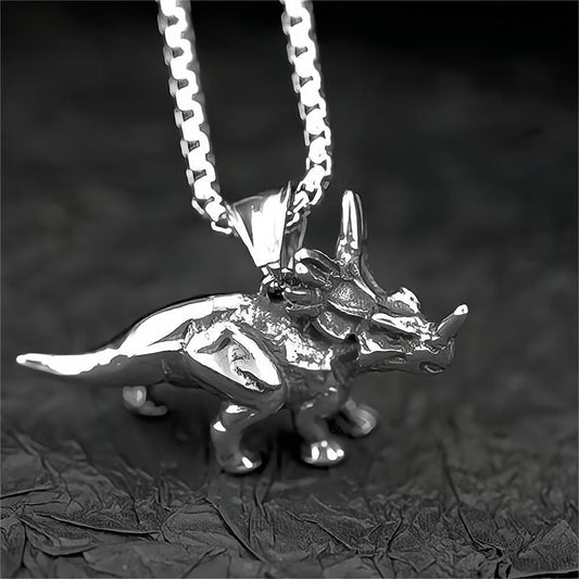 Men's Steel 3D Triceratops Pendant Necklace