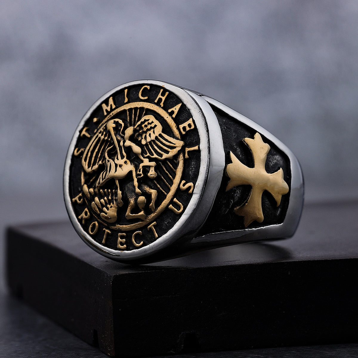 Retro Archangel Saint Michael Men's Ring