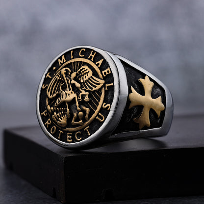 Retro Archangel Saint Michael Men's Ring