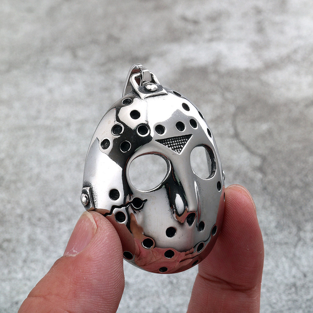 Vintage Stainless Steel Men's Jason Mask Pendant Necklace
