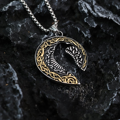 Men's Steel Vintage Celtic Raven Crescent Pendant Necklace