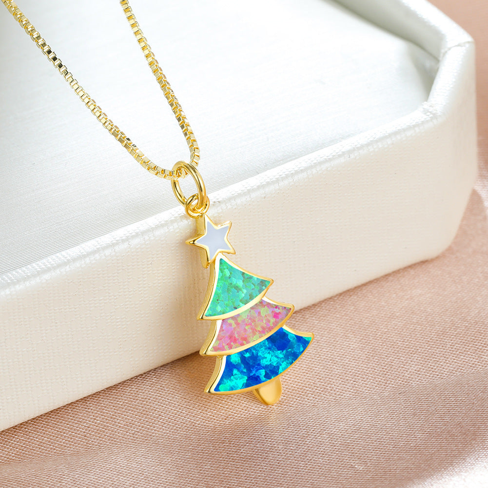 Colorful Opal Christmas Tree Necklace