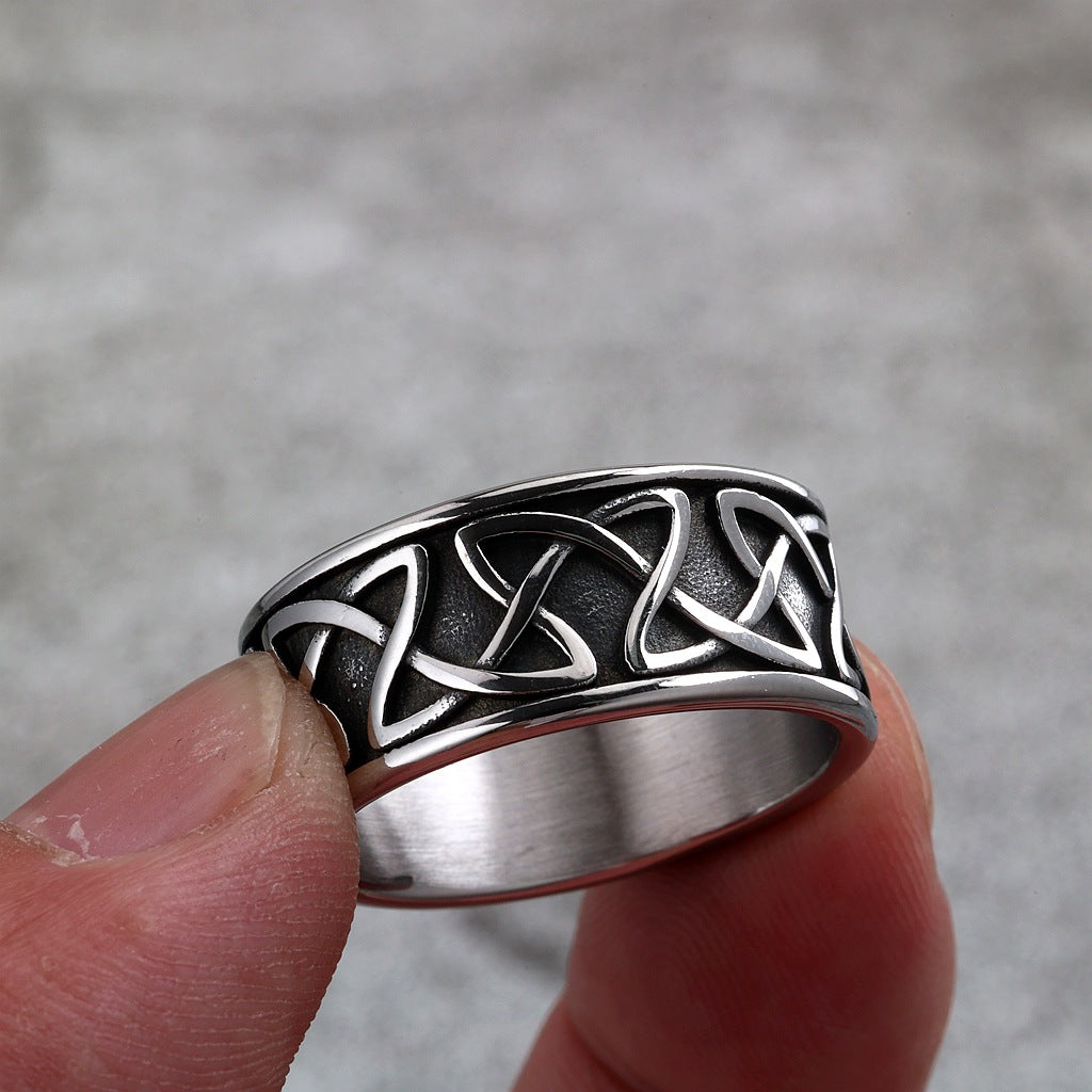 Vintage Solid Stainless Steel Celtic Triquetra Knot Wide Band Ring for Men