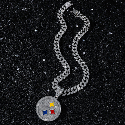 Hip-Hop Disc Logo Cuban Chain Pendant Necklace