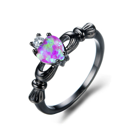 Women's Black Plated Heart Shape Multi Opal With Zirconia ring