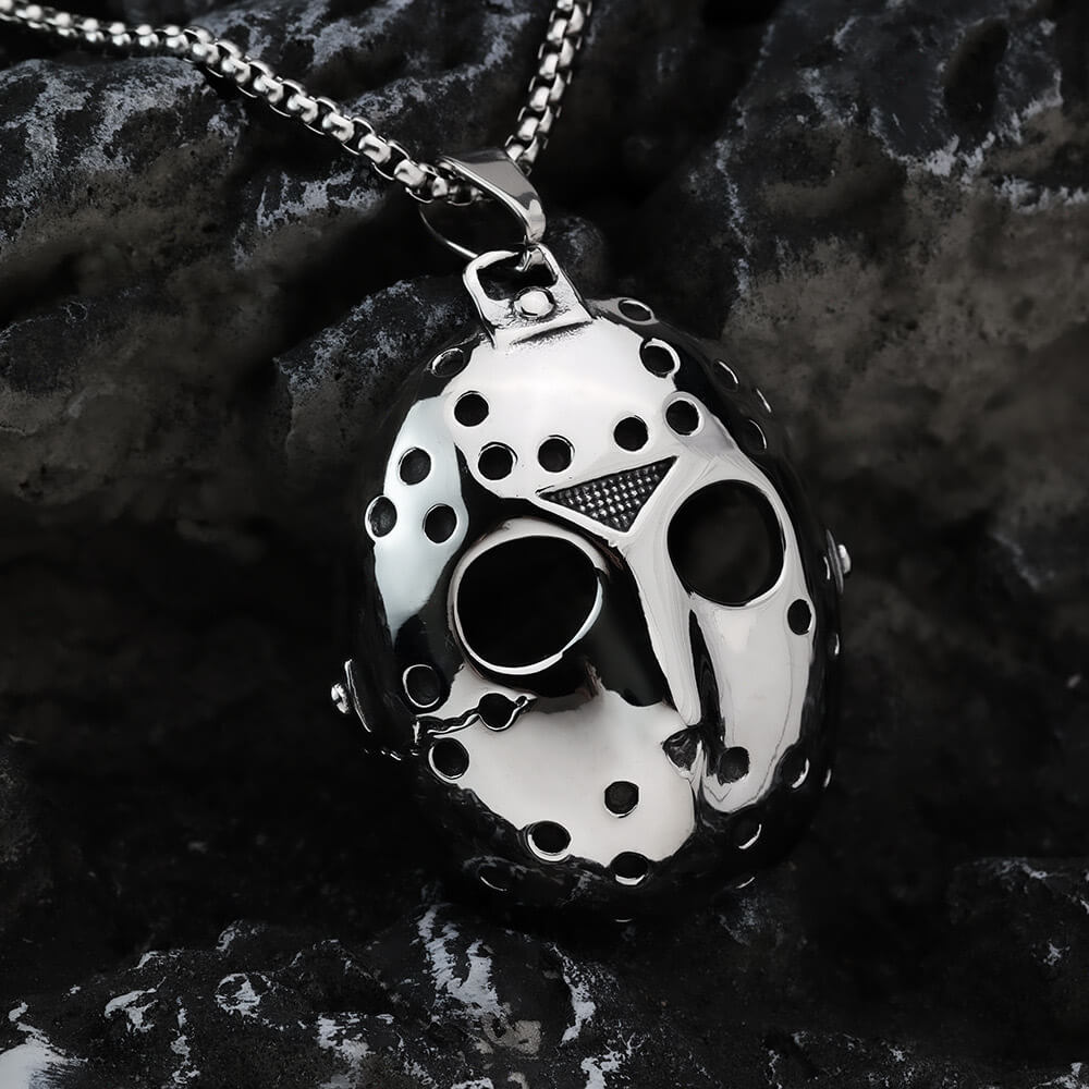 Vintage Stainless Steel Men's Jason Mask Pendant Necklace
