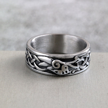 Vintage Stainless Steel Norse Viking Raven Slim Narrow Band Ring for Men