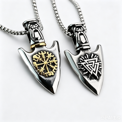 Vintage Stainless Steel Men's Viking Spear Head Pendant Necklace