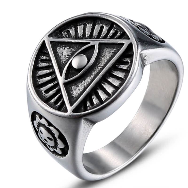 Vintage Solid Stainless Steel Ancient Egyptian Eye of Horus Band Ring for Men