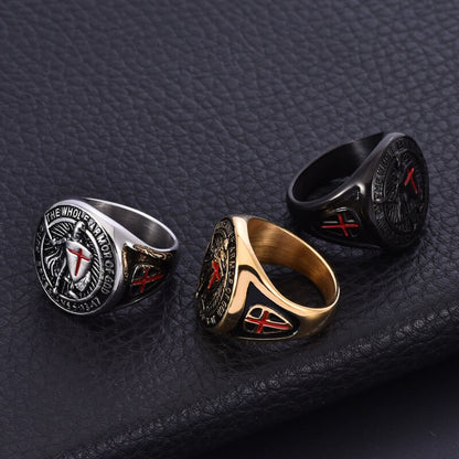 Vintage Solid Stainless Steel Medieval Templar Crusader Knight Cross Signet Ring for Men