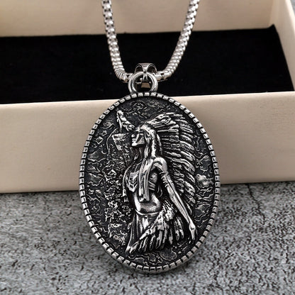 Vintage Stainless Steel Double Sided Native American Pendant Necklace for Men