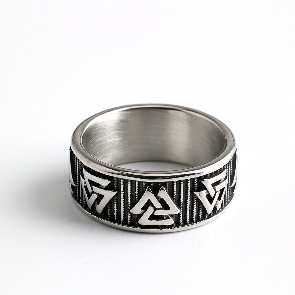 Vintage Solid Stainless Steel Slim Norse Viking Valknut Triangle Band Ring for Men