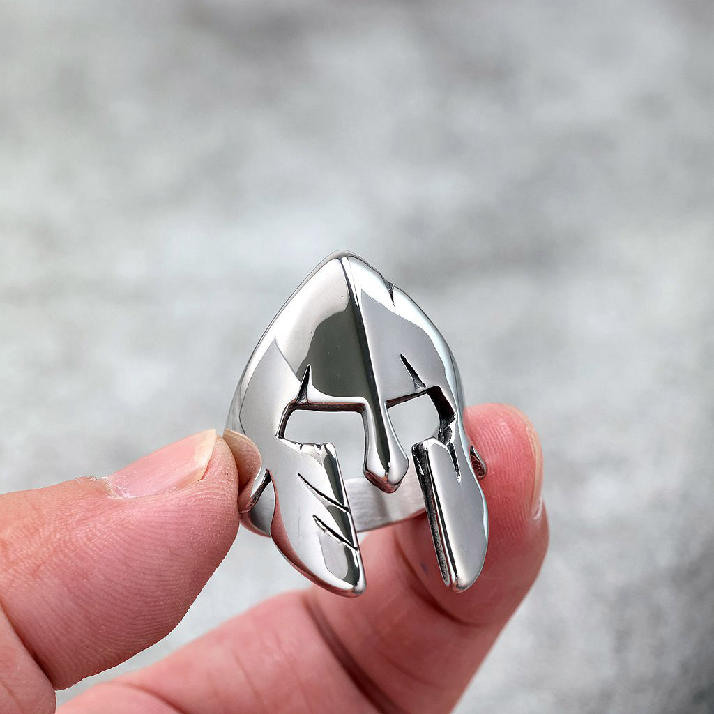 Vintage Polished Stainless Steel Punk Spartan Mask Ring for Men