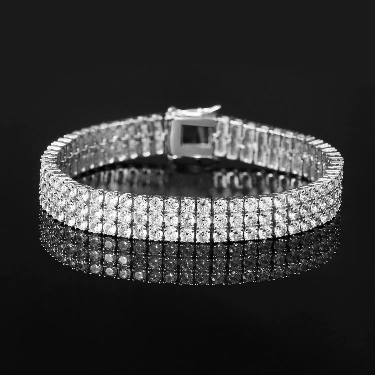 Women&Men's 3mm Zircon Three-Row Eight-Character Buckle Cuban Tennis Bracelet