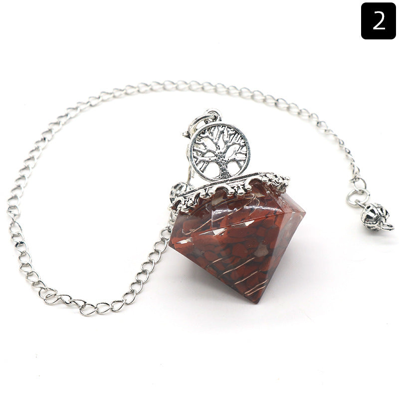 Crystal Agate Resin Gravel Diamond-Shaped Pendulum