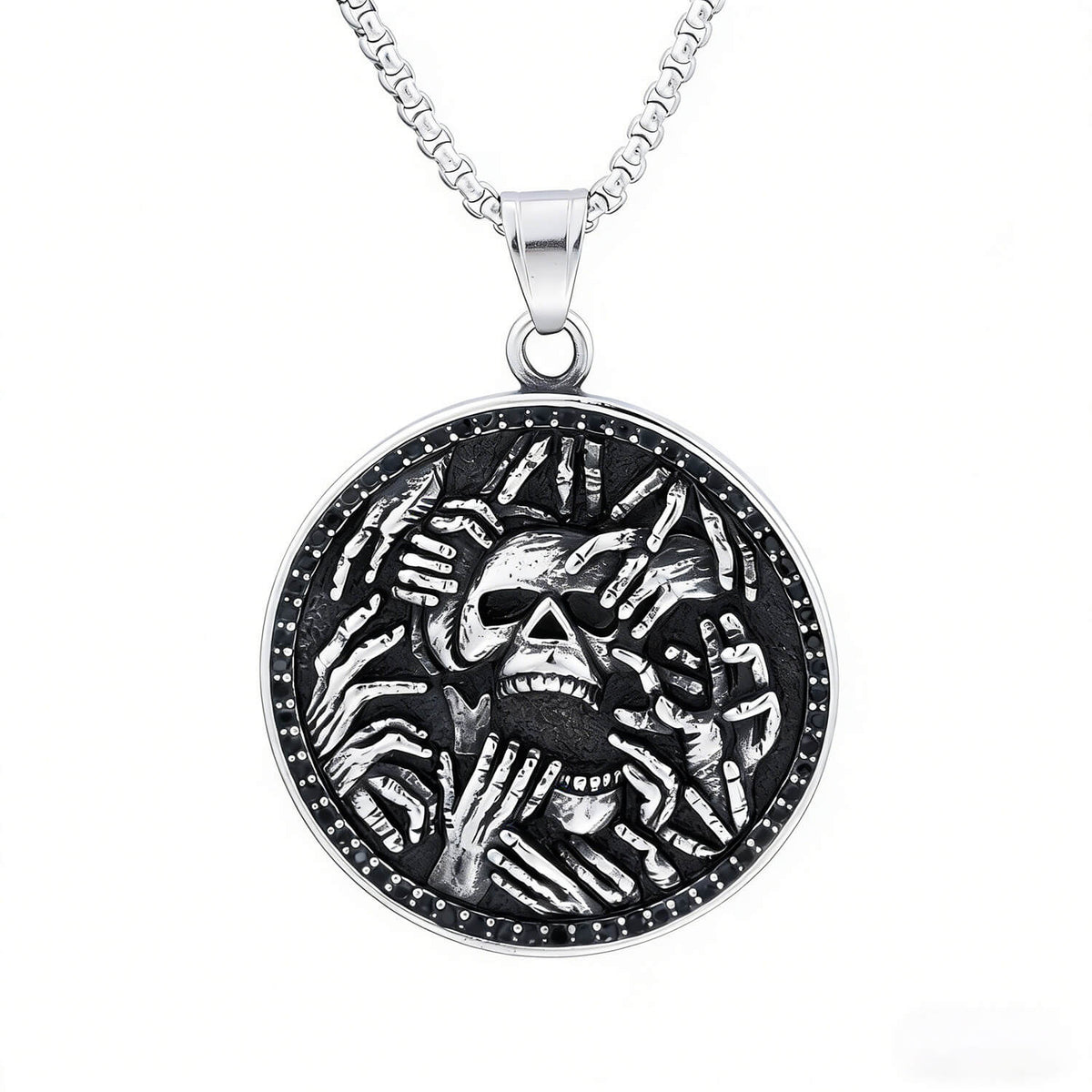 Men's Retro Gothic Dark Style Skull Hand Relief Pendant Necklace