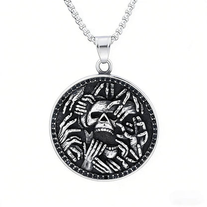 Men's Retro Gothic Dark Style Skull Hand Relief Pendant Necklace