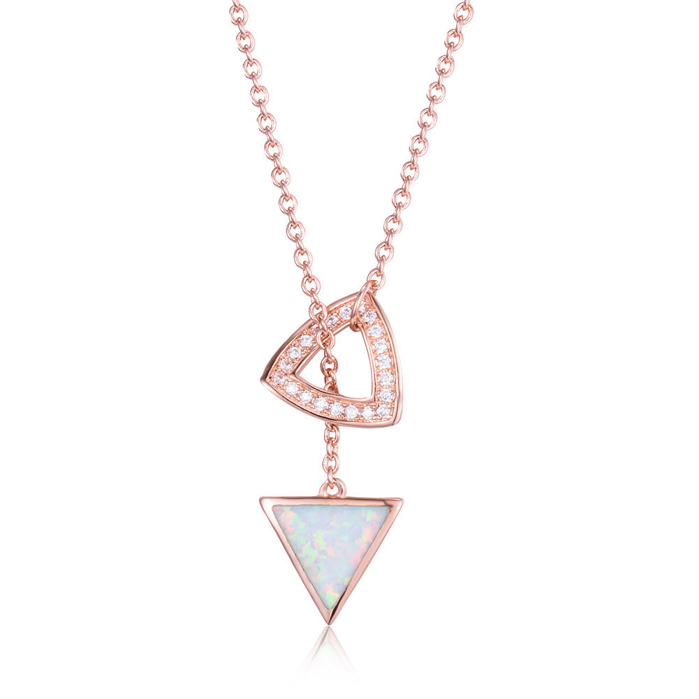 Opal Double Triangle Pendant Necklace