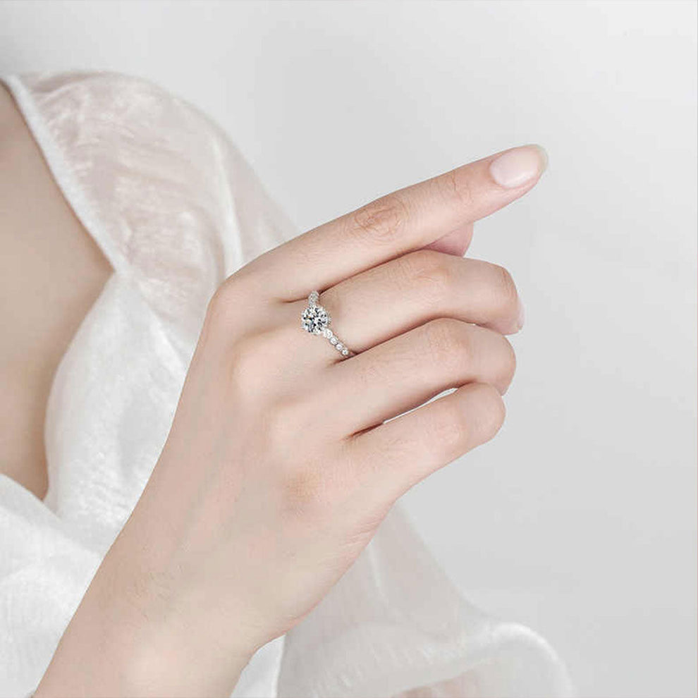 Women's White Gold Bezel Setting Stone Adjustable Moissanite Ring